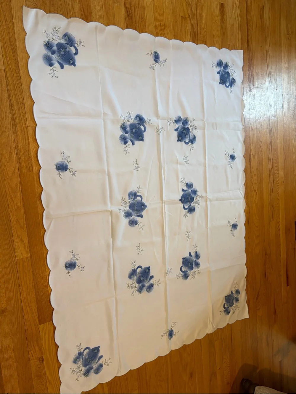 Classic Blue Floral Embroidered Tablecloth - approx. 51